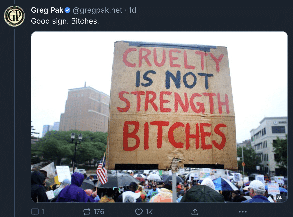 Greg Pak shared image og Newark, NJ No Kings protest